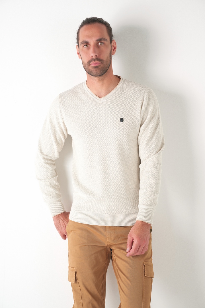 Pull col V texturé Zig-Zag Jauge 12 61005