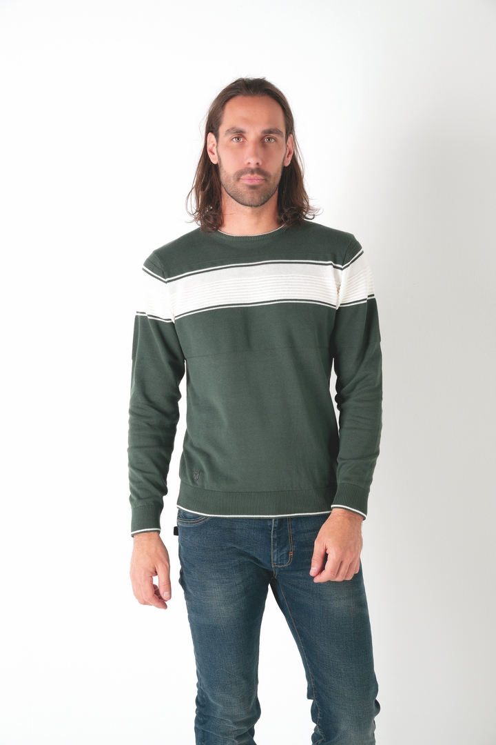 Pull col rond bicolore bande placée Jauge 12 61012