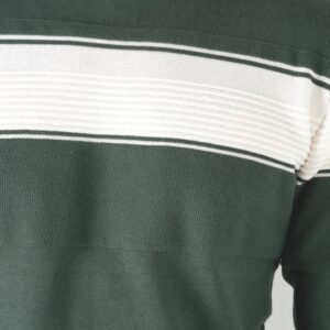 Pull col rond bicolore bande placée Jauge 12 61012