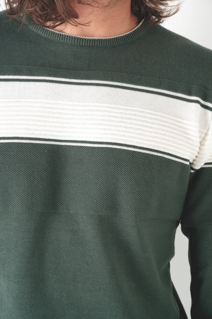 Pull col rond bicolore bande placée Jauge 12 61012 – Image 2