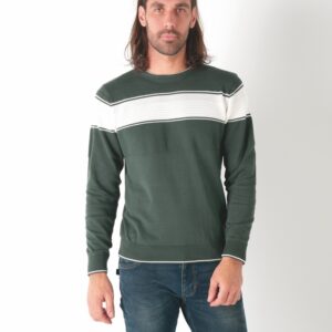 Pull col rond bicolore bande placée Jauge 12 61012